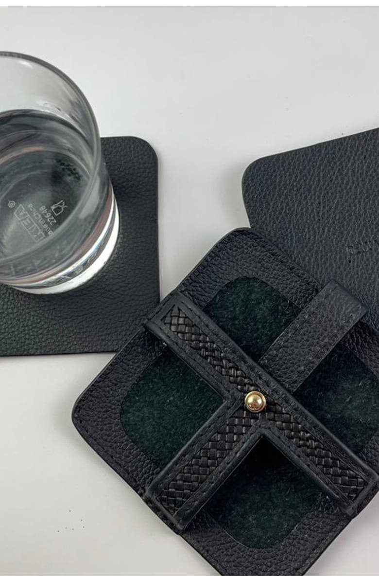 Deux Mains Woven Square Coasters, Alternate, color, Black