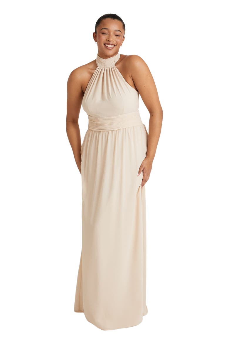 Halter Neck Chiffon Bridesmaid Dress, Main, color, Cream