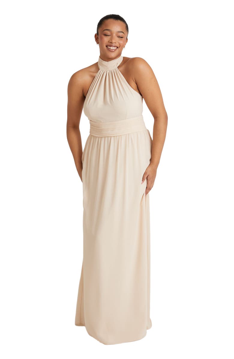 Six Stories Halter Neck Chiffon Bridesmaid Dress, Main, color, Cream