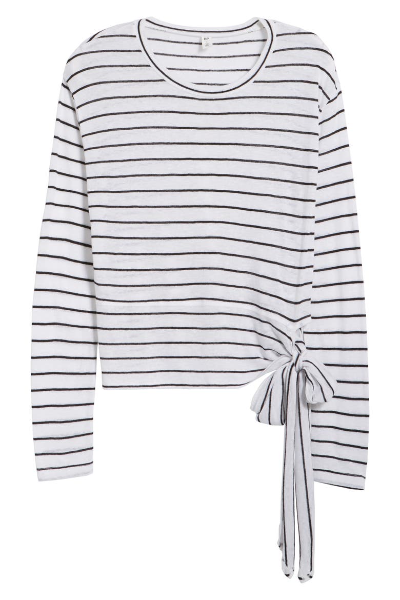 Side Tie Stripe Tee, Alternate, color, WHITE JENNA STRIPE