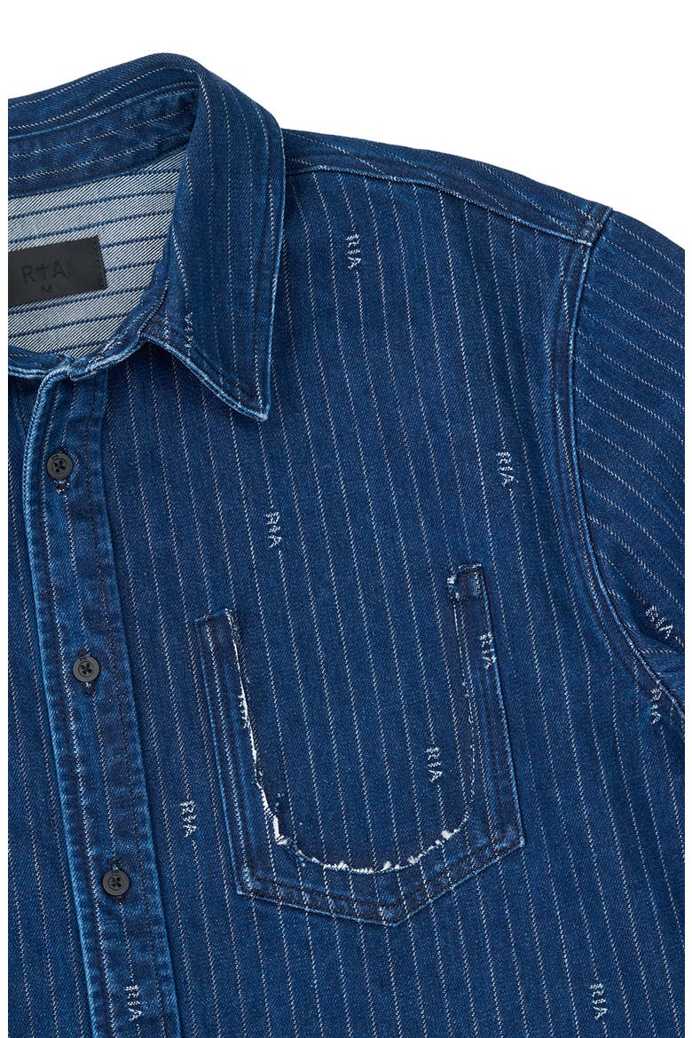Cleo Pinstripe Raw Edge Denim Button-Up Shirt, Alternate, color, BLUE PINSTRIPE