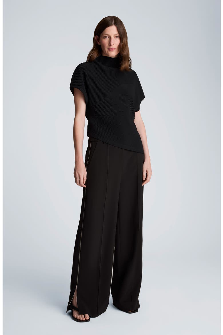 Asymmetric Mock Neck Rib Knit Top, Alternate, color, BLACK