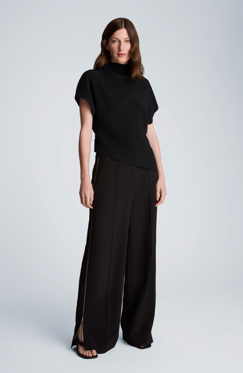 Kenneth Cole Asymmetric Mock Neck Rib Knit Top, Alternate, color, Black