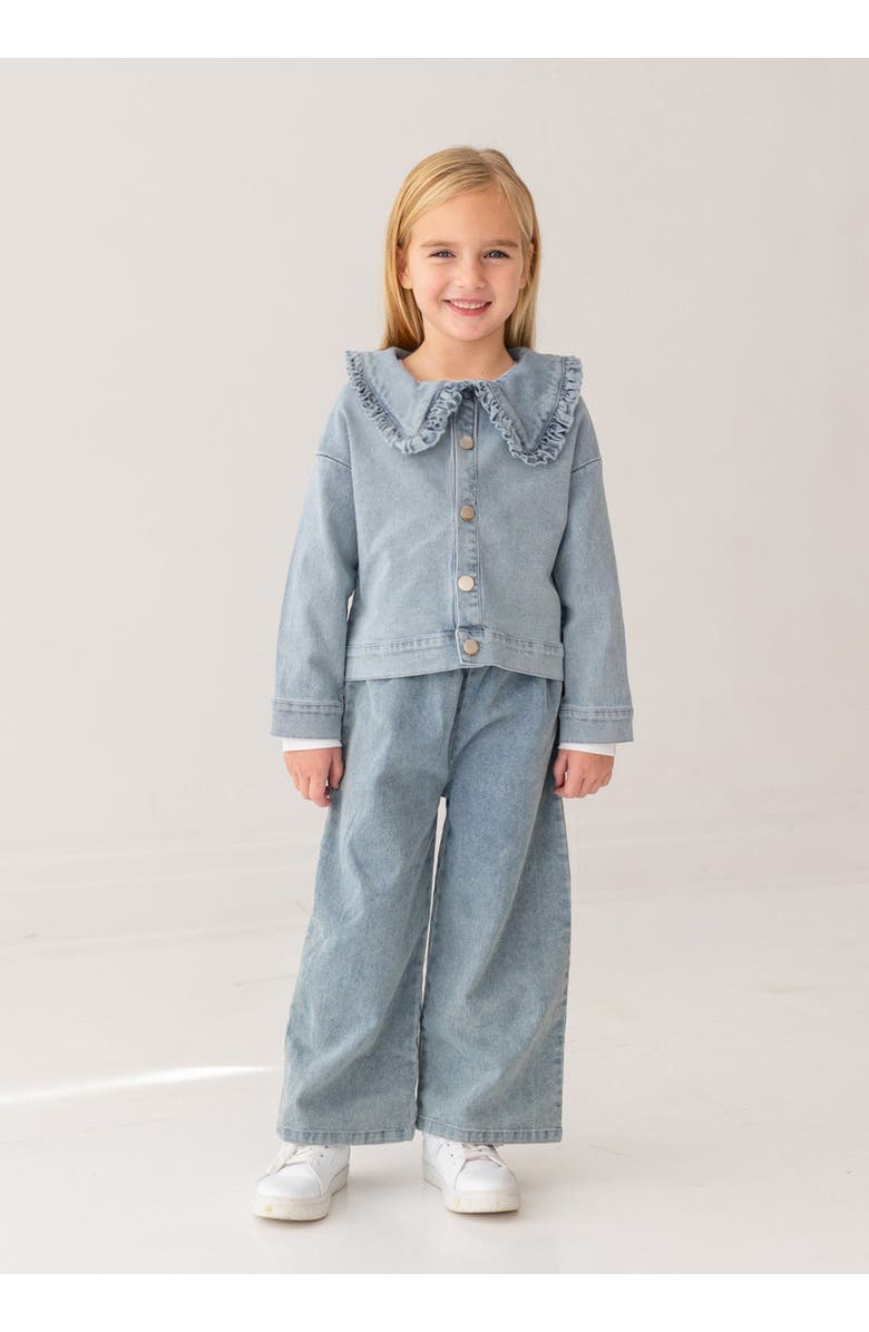 Mabel + Honey Mabel and Honey Toddler Girls' Light Blue Denim Jacket with Ruffled Collar and Metallic Buttons., Alternate, color, Blue