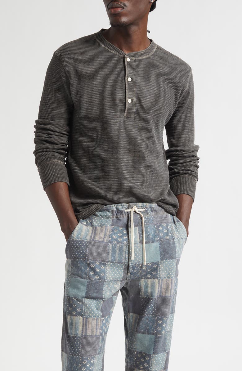 Double RL Waffle Knit Long Sleeve Henley, Main, color, Faded Black Canvas