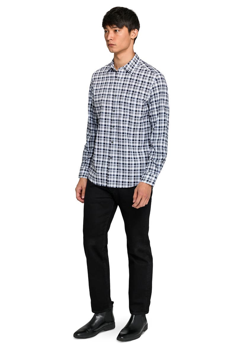 Slim Fit Plaid Reworked Cotton Button-Up Shirt, Alternate, color, WHITE/ BLACK