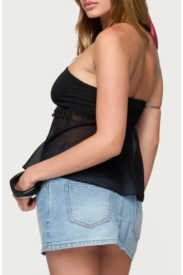 Bead Detail Sheer Chiffon Babydoll Halter Top, Alternate, color, BLACK