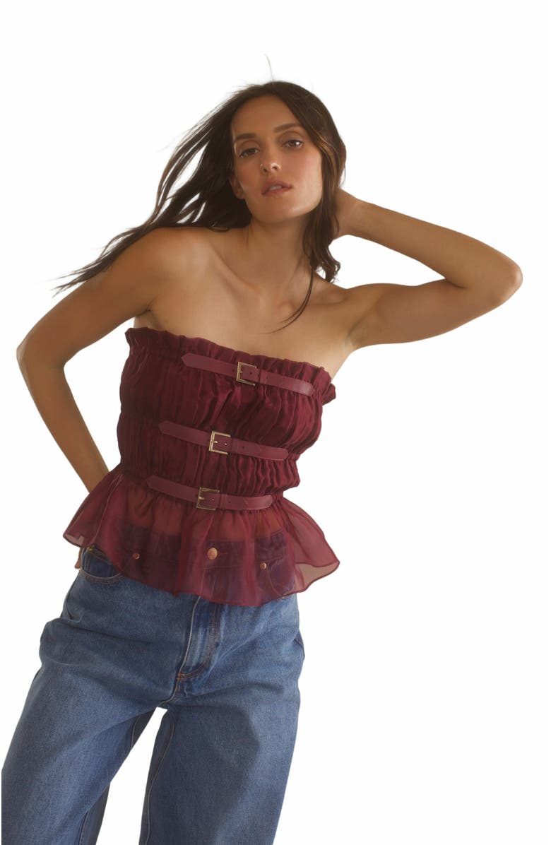 Cynthia Rowley Buckle Up Silk Organza Top, Alternate, color,