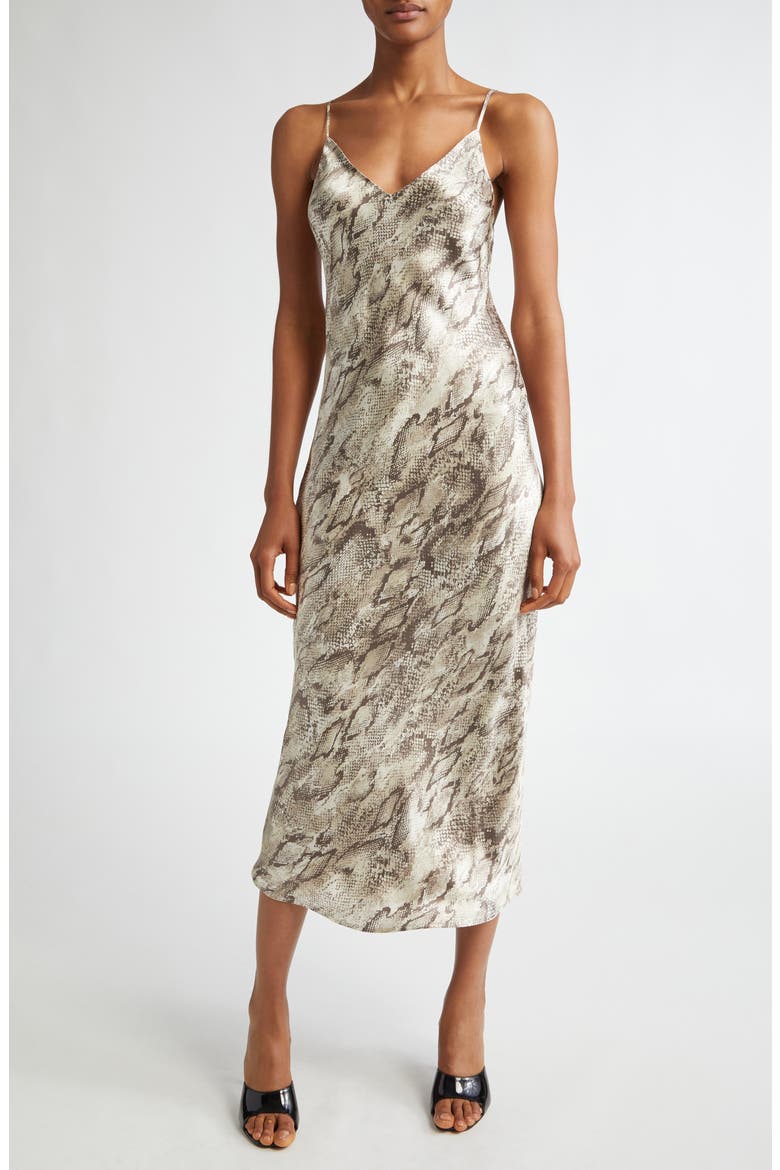 Seridie Snakeskin Print Silk Slipdress, Main, color, TAN MULTI