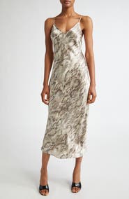 L'AGENCE Seridie Snakeskin Print Silk Slipdress
