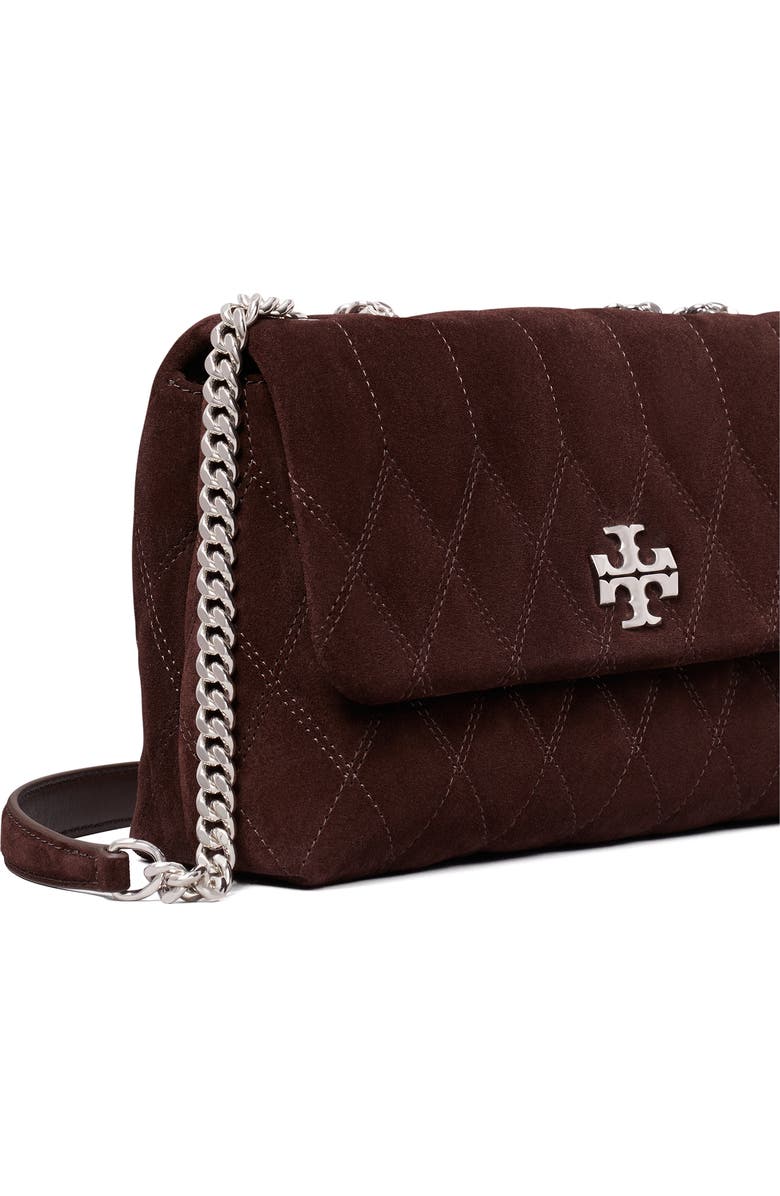 Tory Burch Small Kira Quilted Suede Converstible Shoulder Bag, Alternate, color, Licorice