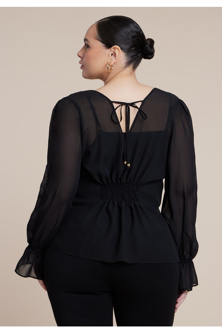 Smocked Sheer Blouse, Alternate, color, BLACK ONYX
