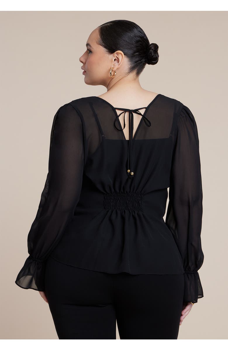 ELOQUII Smocked Sheer Blouse, Alternate, color, Black Onyx