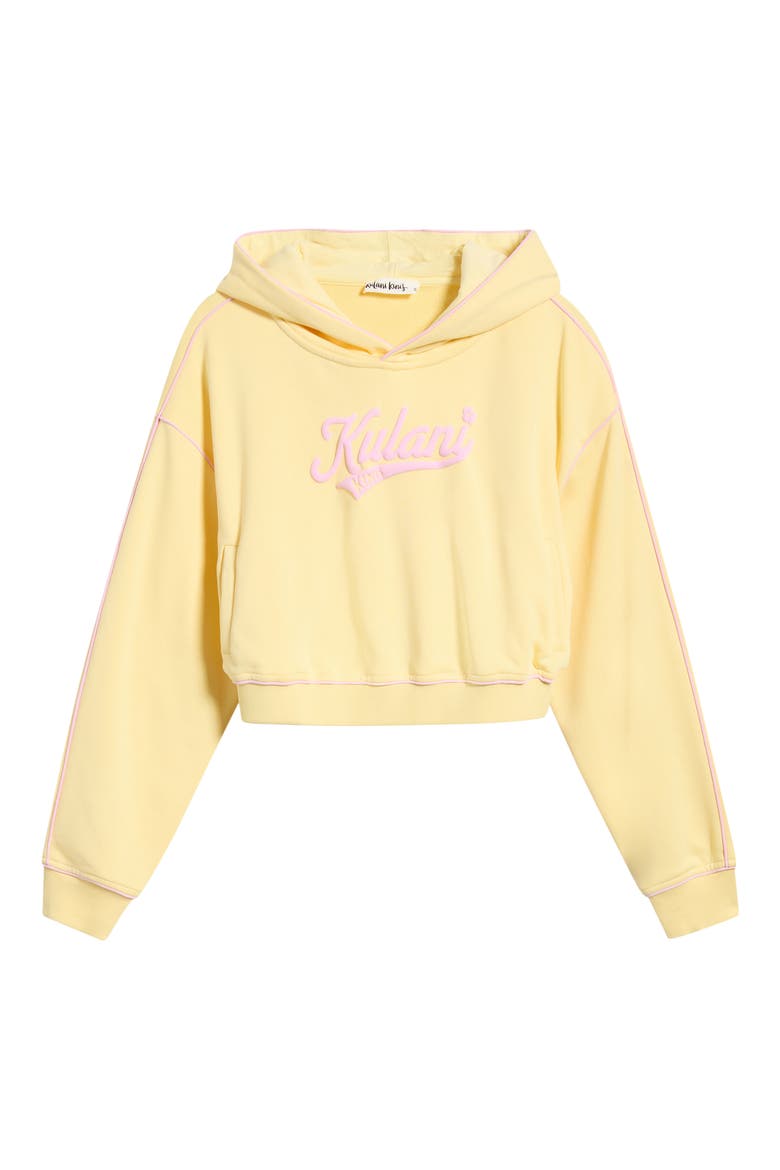 Puff Paint Cropped Hoodie, Alternate, color, CUSTARD CLOUD