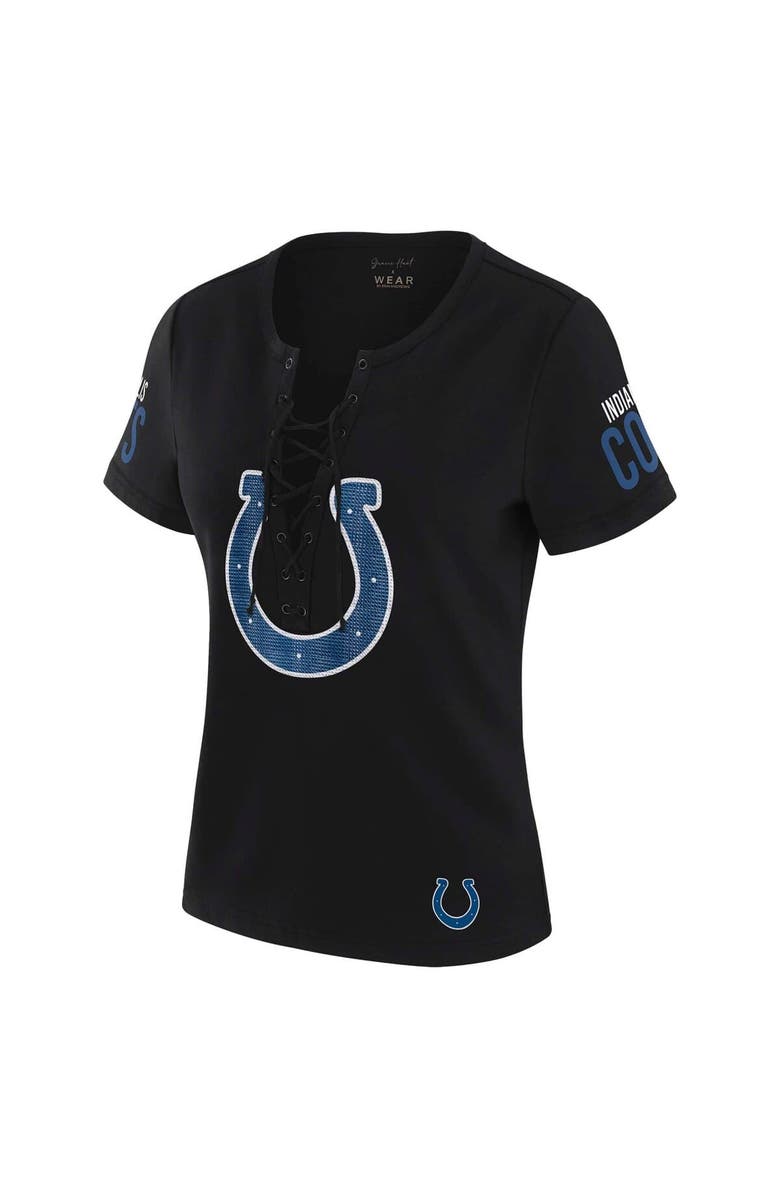 WEAR by Erin Andrews Women's WEAR by Erin Andrews x Gracie Hunt Black Indianapolis Colts Draft Me Lace-Up T-Shirt, Alternate, color, 