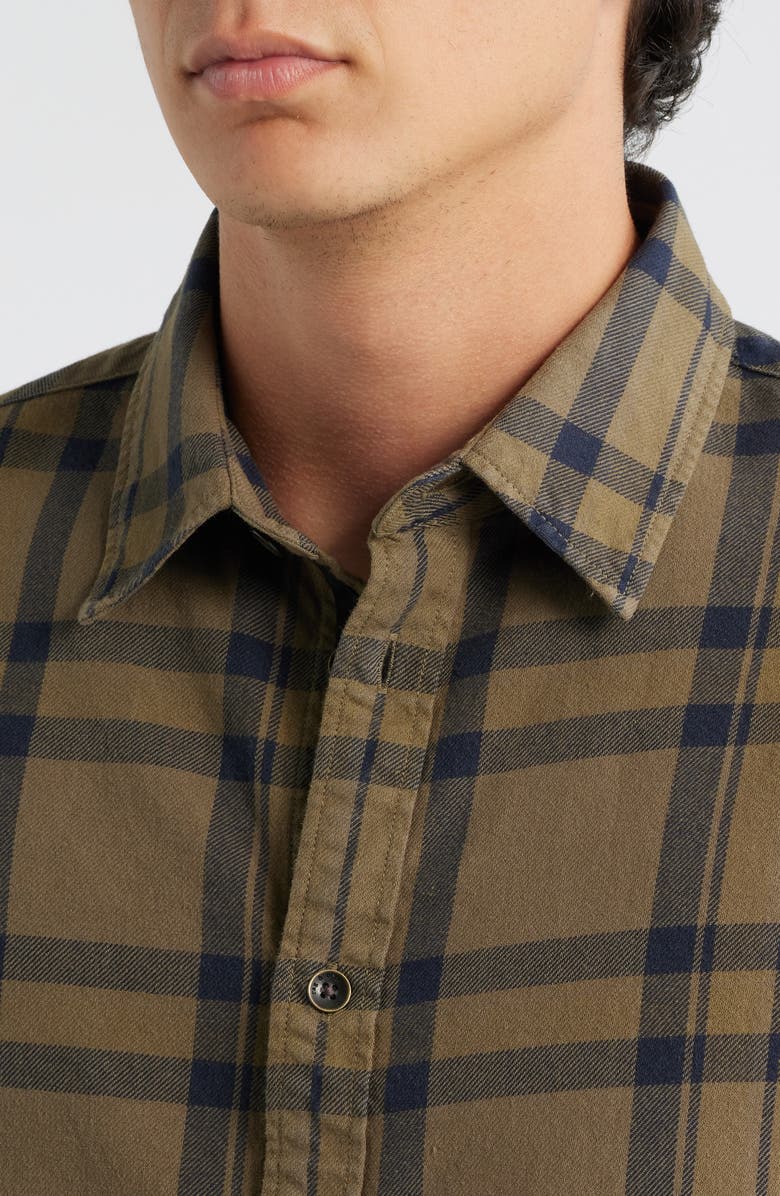 rag & bone Tomlin Overdye Plaid Cotton Flannel Button-Up Shirt, Alternate, color, Dark Green