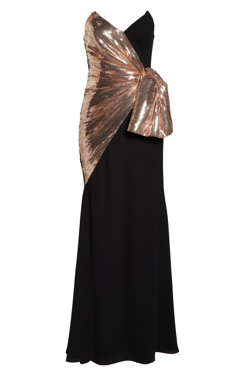 Jill Jill Stuart Strapless Sequin & Crepe Bow Front Gown, Alternate, color, 