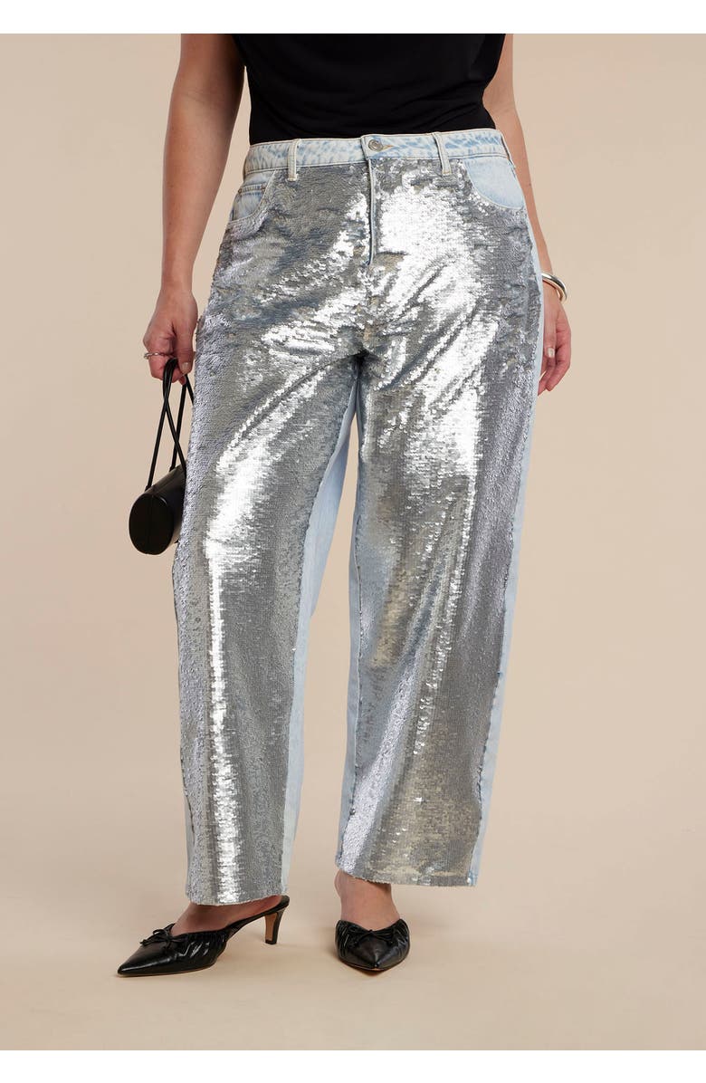 ELOQUII Sequin Front Jean, Alternate, color, Light Wash