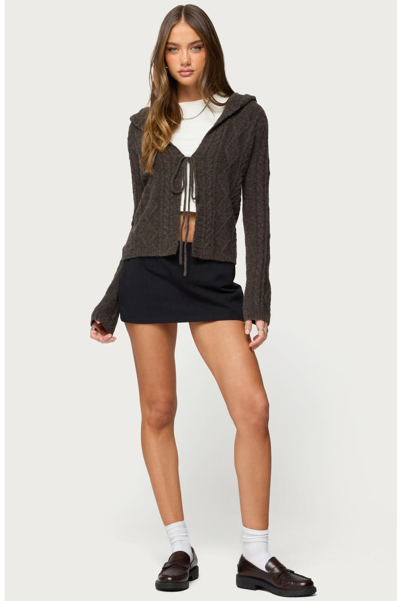 Jayla Cable Knit Hooded Cardigan, Alternate, color, BROWN