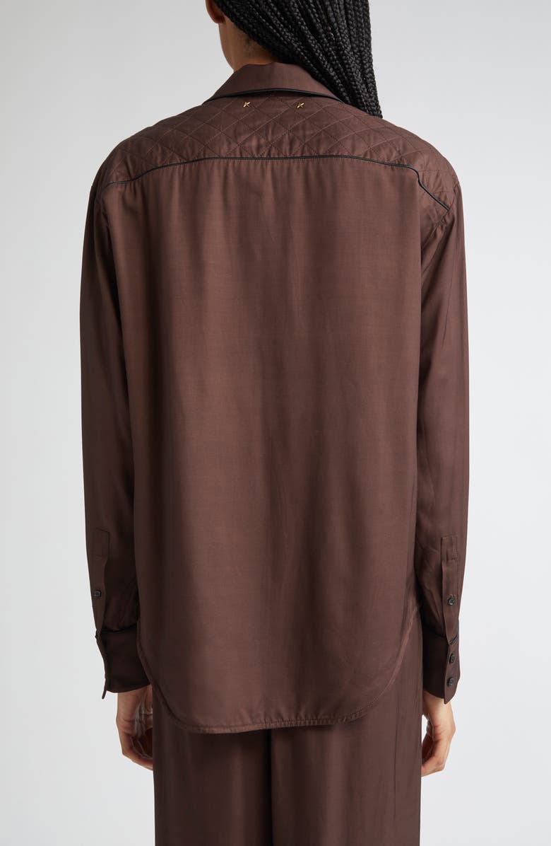 Golden Goose Journey Quilted Yoke Button-Up Shirt, Alternate, color, Coffee Bean