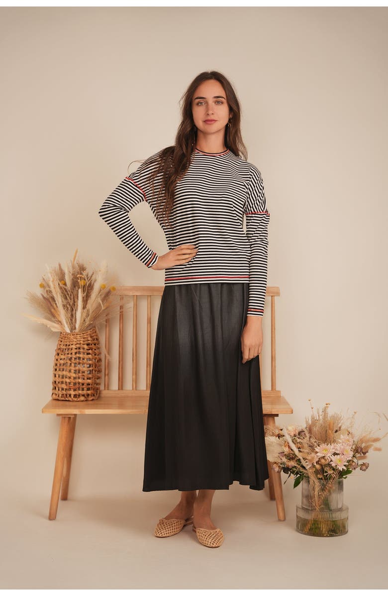 Riff Striped Contrast Stitch Drop Shoulder Long Sleeve Top, Alternate, color, Black/White