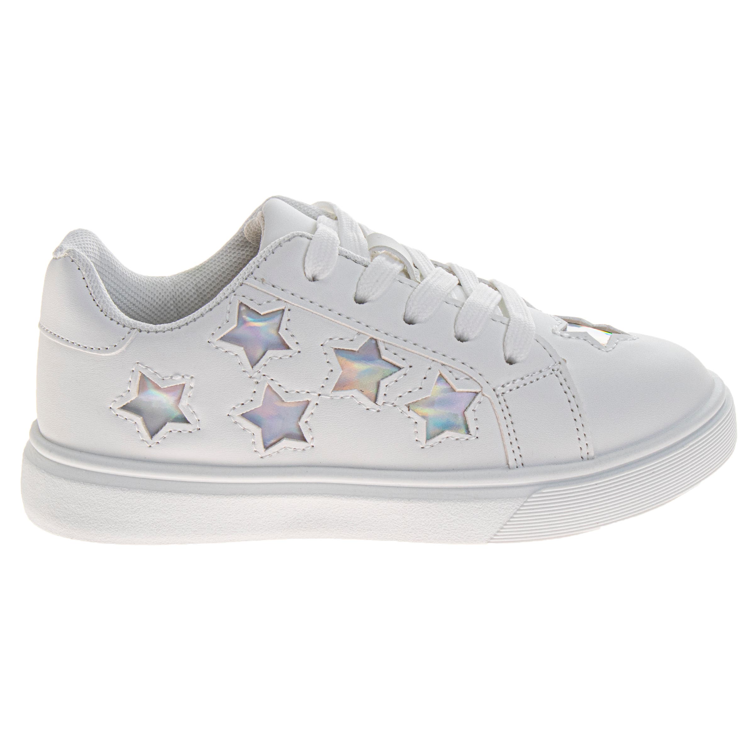 Kensie Girl Lace-Up Stars Casual Sneakers, Alternate, color, White/Silver