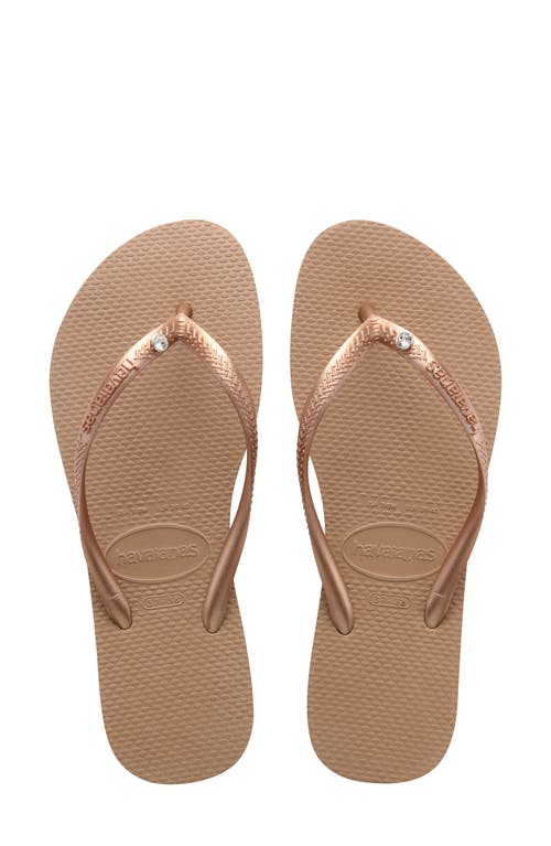 Havaianas Slim Crystal Flip Flop in Rose Gold 