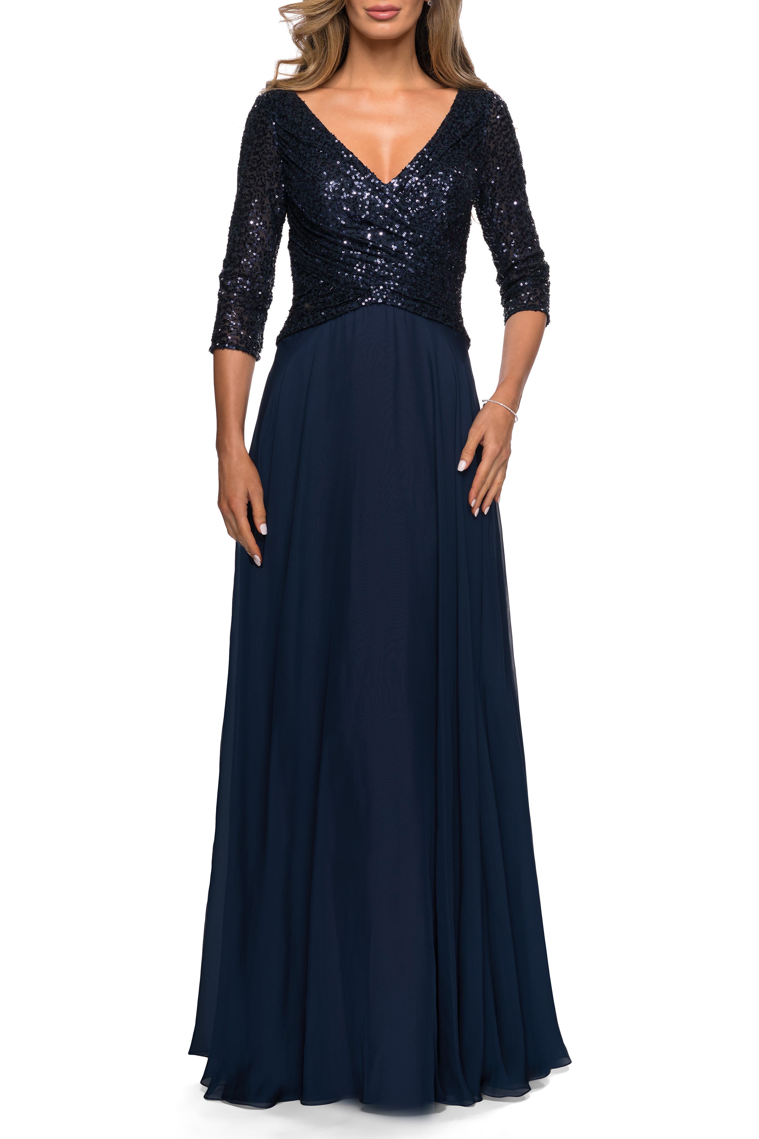 Chiffon and Lace Hlater Long Gowns Dusk