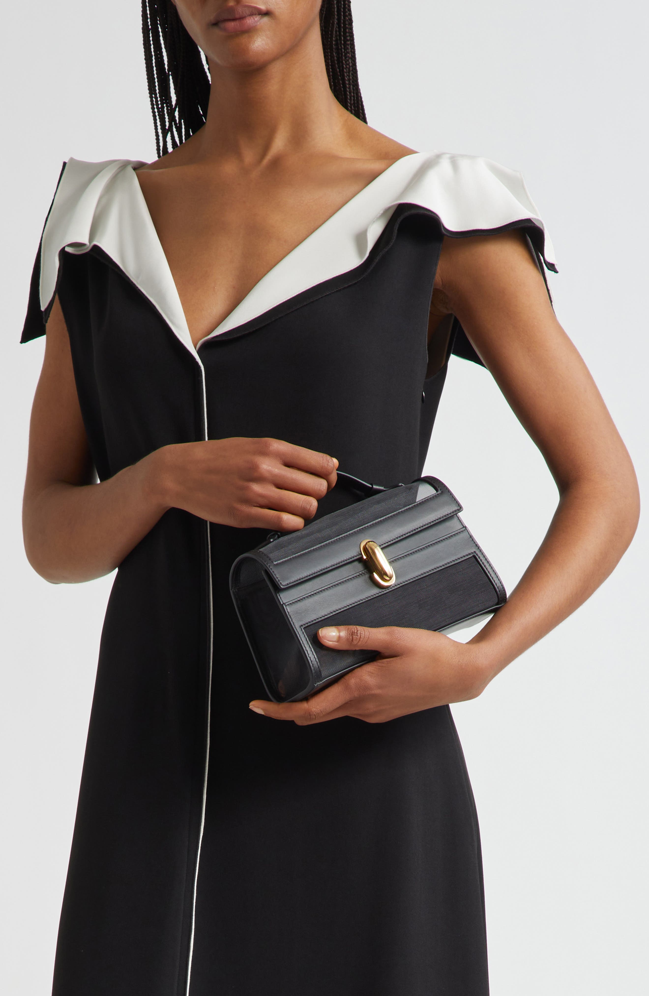 SAVETTE Symmetry Pochette Mesh & Leather Top Handle Bag, Alternate, color, 