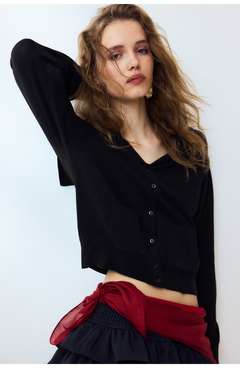 H&M Collared Cardigan, Alternate, color, Black