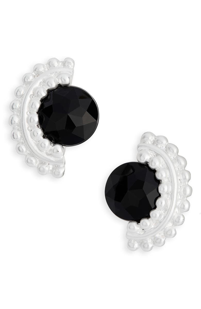 Karine Sultan Black Cubic Zirconia Fan Clip-On Earrings, Main, color, Silver
