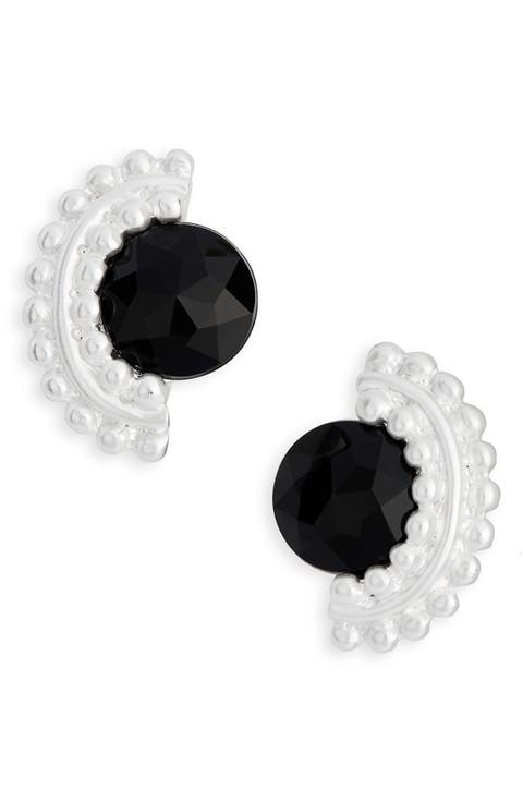 Black Cubic Zirconia Fan Clip-On Earrings