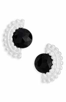 Karine Sultan Black Cubic Zirconia Fan Clip-On Earrings