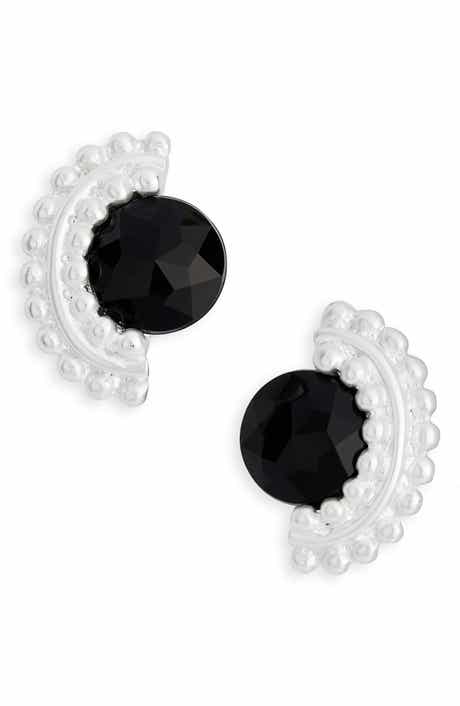 Karine Sultan Black Cubic Zirconia Fan Clip-On Earrings