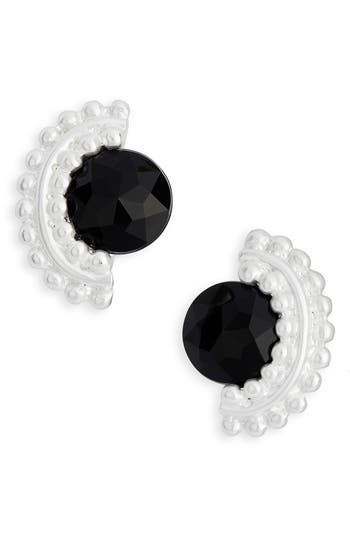 Karine Sultan Black Cubic Zirconia Fan Clip-on Earrings In Silver