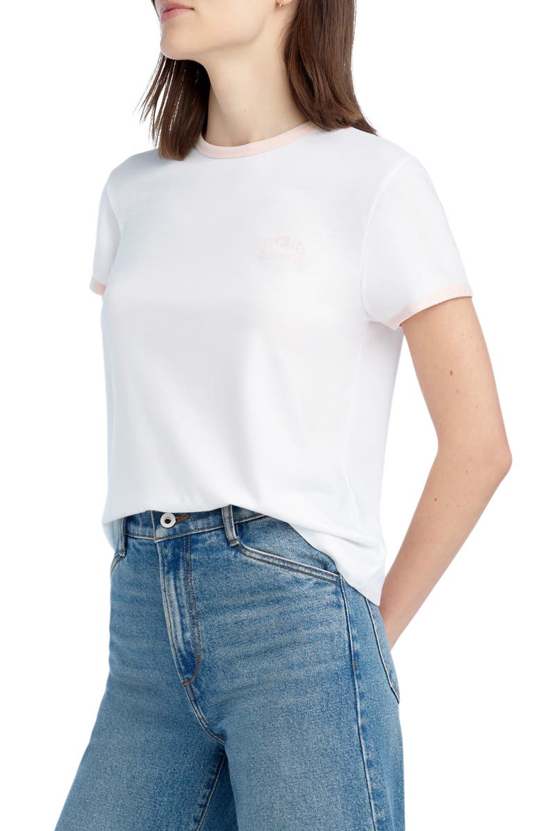 Favorite Daughter The Collegiate Chest Logo Ringer T-Shirt, Alternate, color, White/ Pale Pink