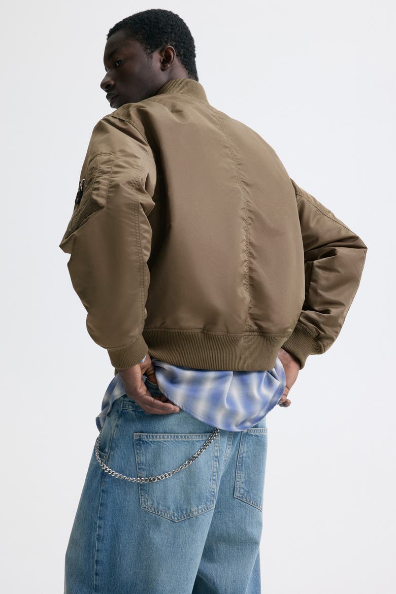 Padded Nylon Bomber Jacket, Alternate, color, Khaki green