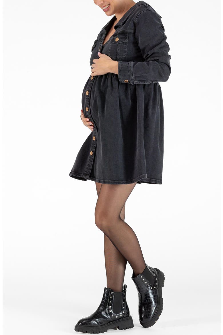 Nina Long Sleeve Denim Maternity/Nursing Dress, Alternate, color, GREY