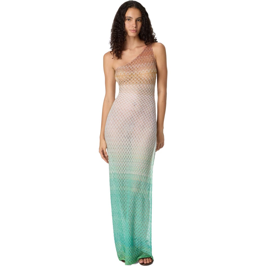 Missoni One-shoulder Dress In Lamé Viscose With Dégradé Spiderweb Motif in Green at Nordstrom, Size 38