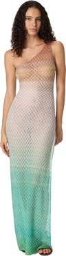 Missoni One-shoulder Dress In Lamé Viscose With Dégradé Spiderweb Motif