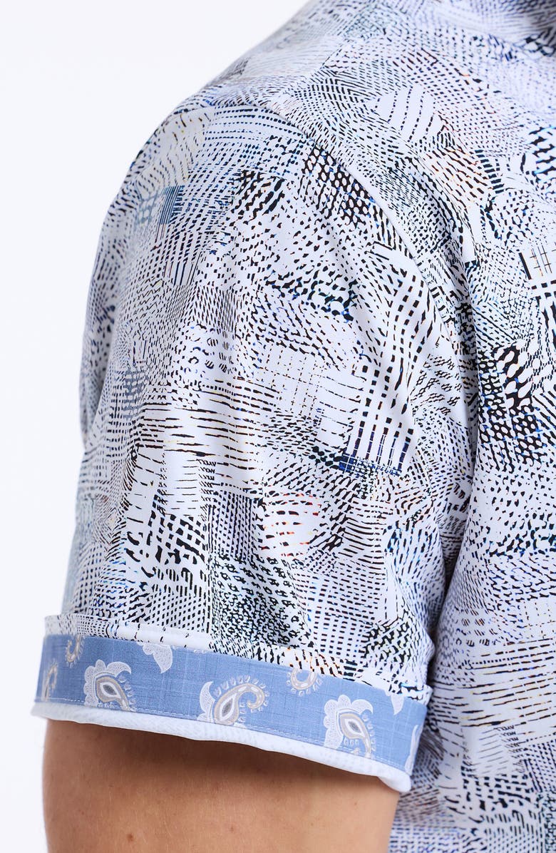 Robert Graham Wrathbone Knit Short Sleeve Button-Up Shirt, Alternate, color, White Multi