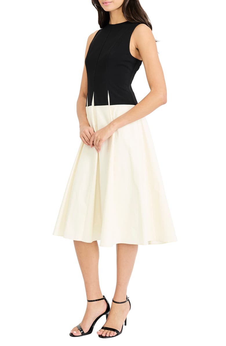 Maggy London Two-Tone Drop Waist Stretch Cotton Midi Dress, Alternate, color, Winter White