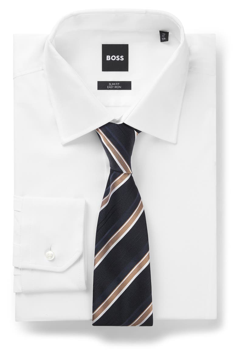 Striped Silk Blend Tie, Alternate, color, BLACK