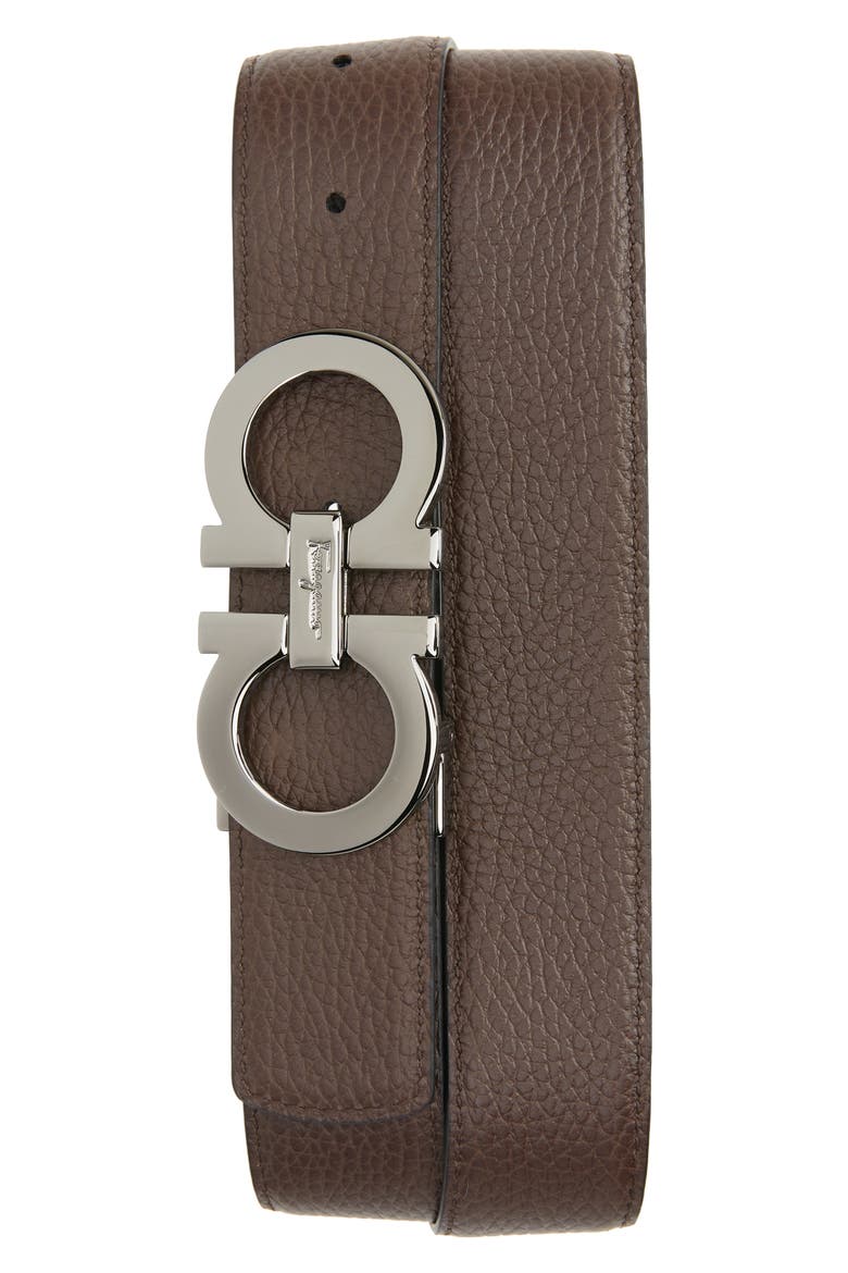 Double Gancio Reversible Leather Belt, Alternate, color, NERO/ HICKORY