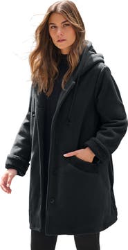 Roaman's Plus Size Hooded Fleece Fleece Coat