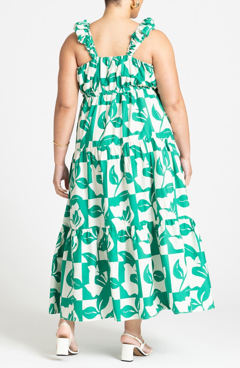 ELOQUII Foliage Print Tiered Maxi Sundress, Alternate, color,