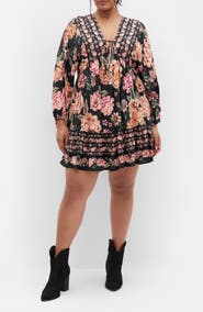 City Chic The Divine Border Print Long Sleeve Minidress