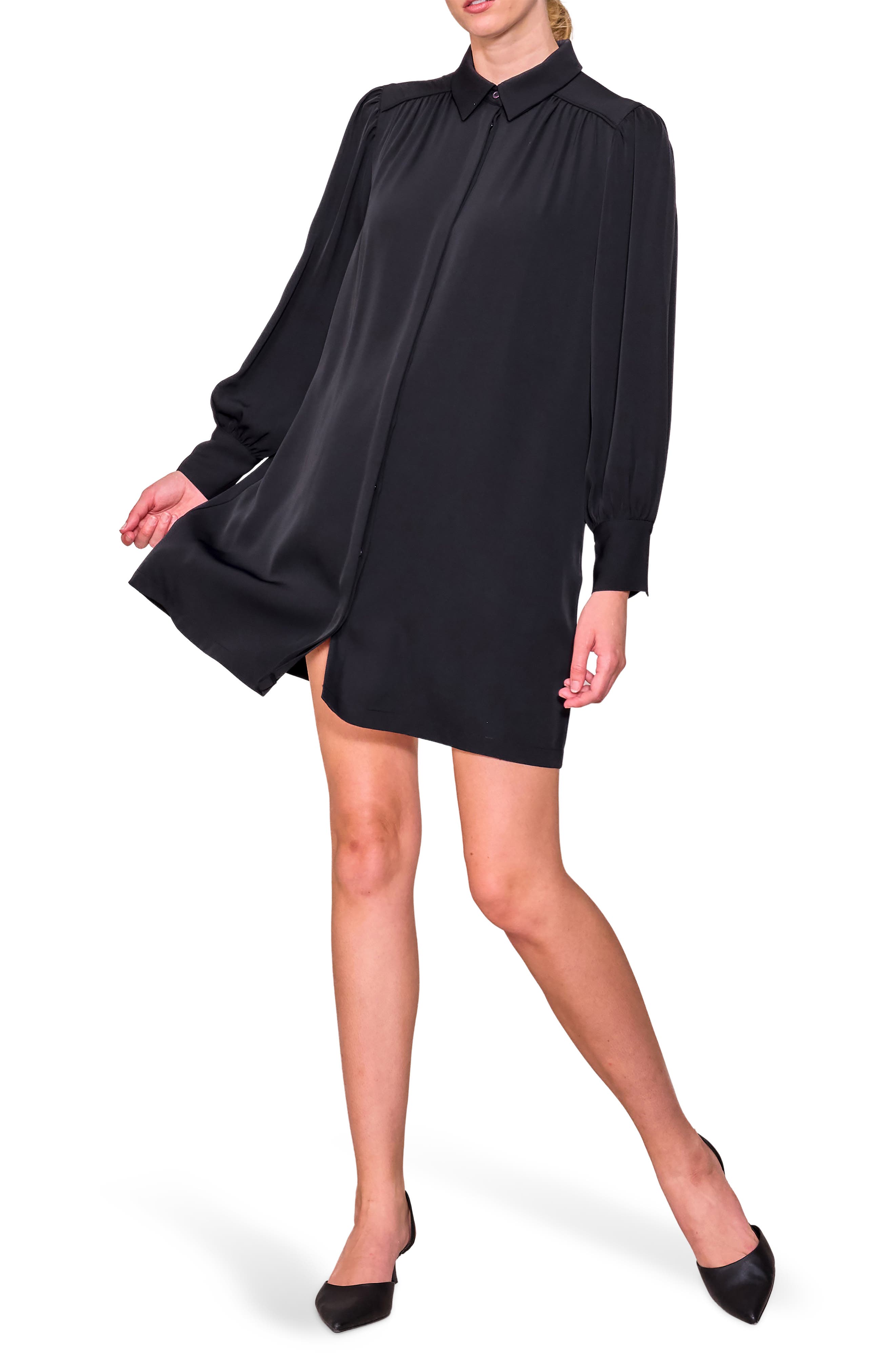 MELLODAY Long Sleeve Crepe Shirtdress