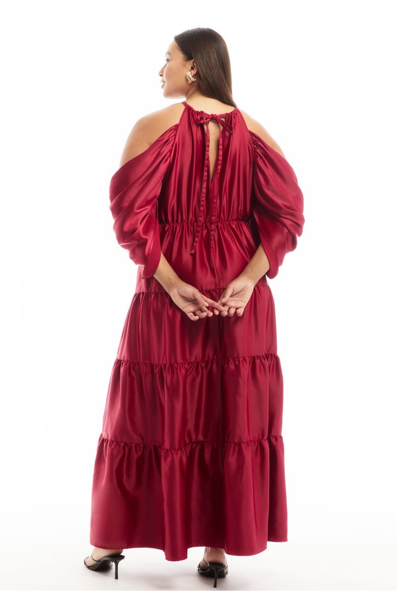 June + Vie Off-The-Shoulder Halter Maxi Dress, Alternate, color, Bold Red