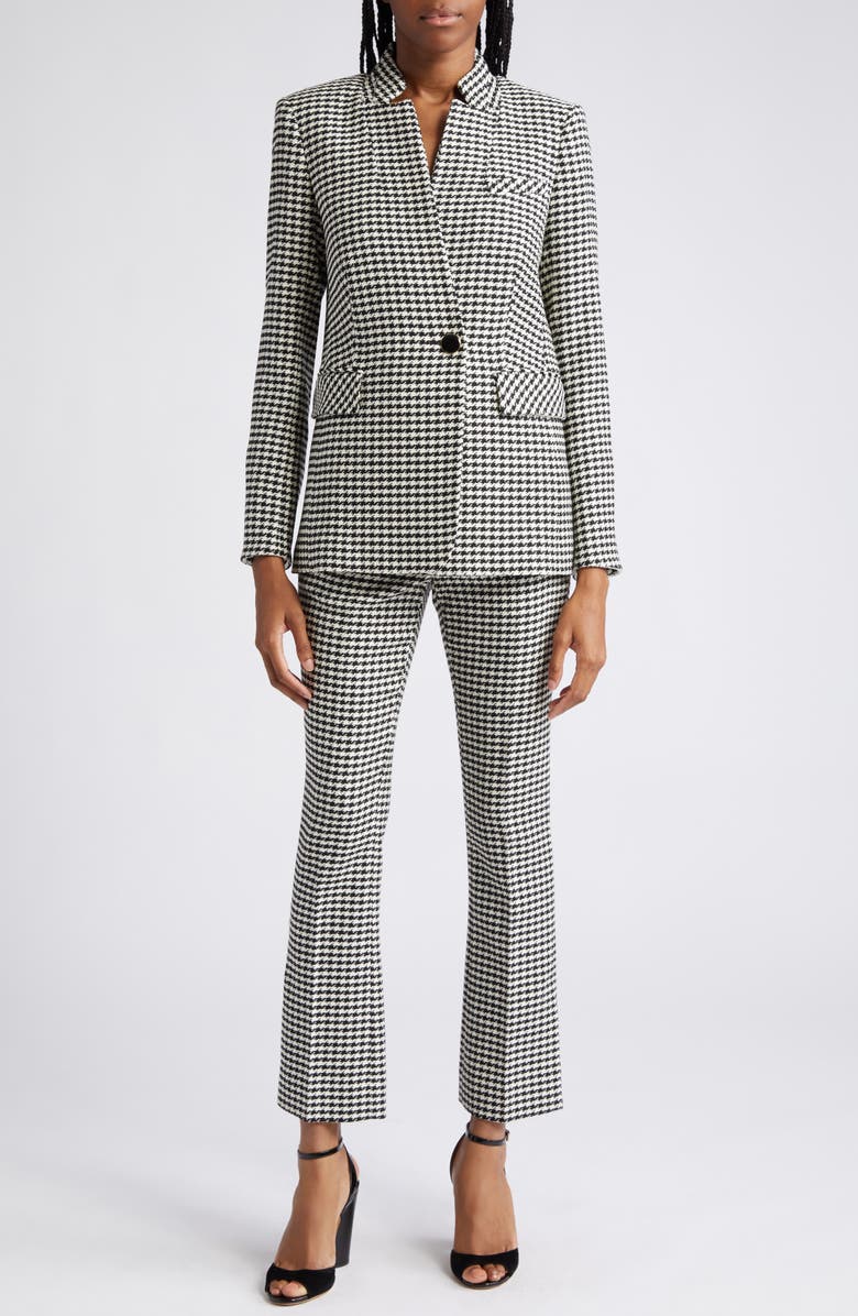 Veronica Beard Arte Houndstooth High Waist Slit Hem Flare Pants, Alternate, color, 